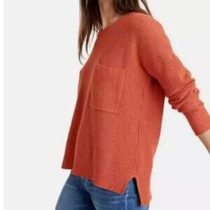 NWT Madewell Orange Crew Neck Knit Front Pocket Sweater Size XXSmall